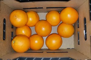 Eine Orangenkiste als Nahrungsmittelverpackung